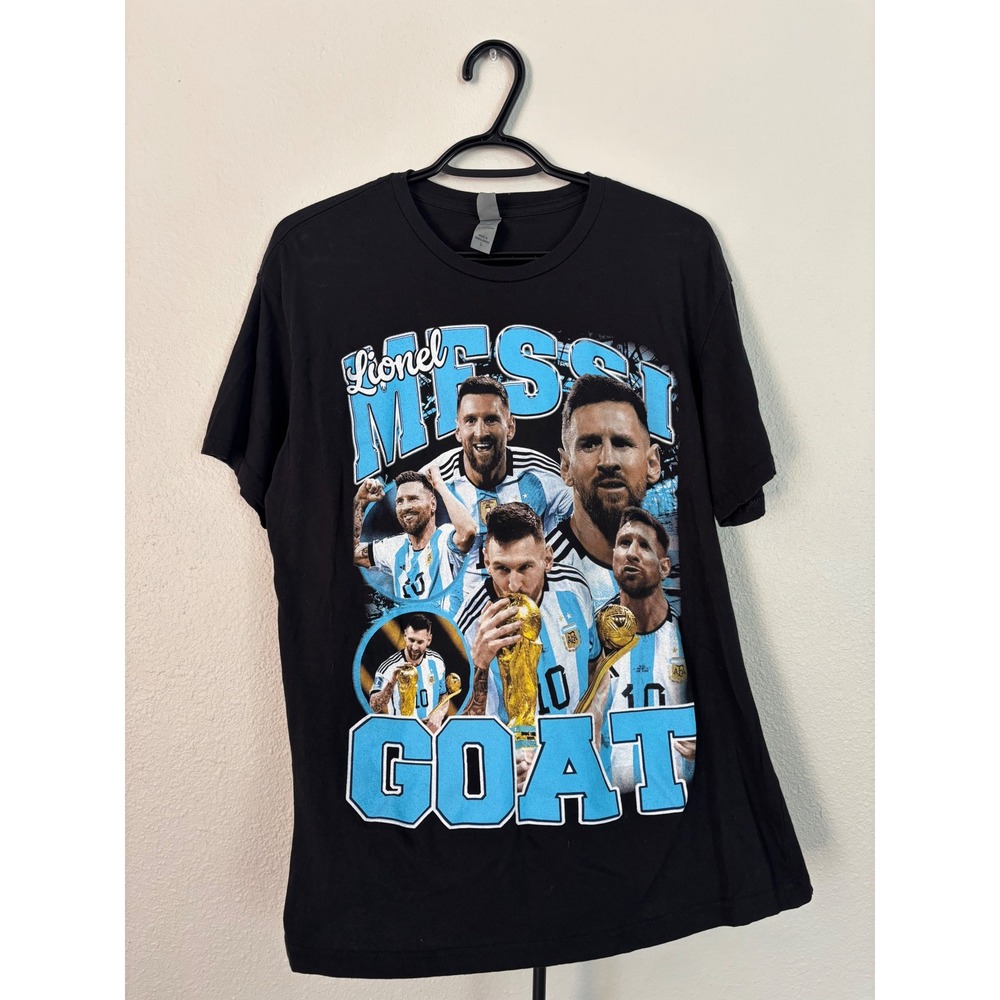 Evolution Apparel Lionel Messi GOAT Graphic T-Shirt Black Soccer World Cup Large